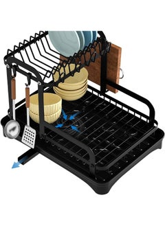 Reelyo 2 Tier Dish Drying Rack Large Capacity Draining Board Rack Dish Rack with Cup Holder & Tray & Drainage Pipe Dish Drainer with Drainboard and Utensil Holder Extra Drying Mat  - Image 4