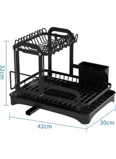 Reelyo 2 Tier Dish Drying Rack Large Capacity Draining Board Rack Dish Rack with Cup Holder & Tray & Drainage Pipe Dish Drainer with Drainboard and Utensil Holder Extra Drying Mat  - Image 2