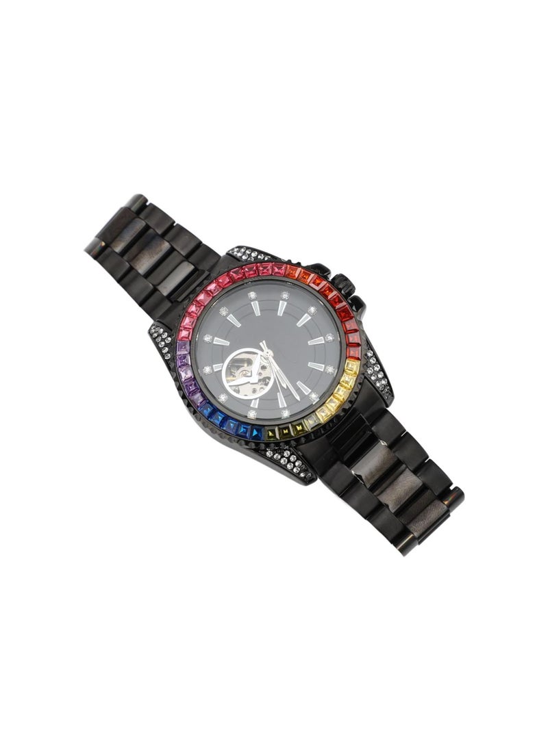 Generic - Mechanical Watch Rhinestone Colorful Water Resistant Chronograph Men Watch with Steel Strap Casual Business Automatic Mechanical Watch Men Watch Chronograph Colorful - Image 1