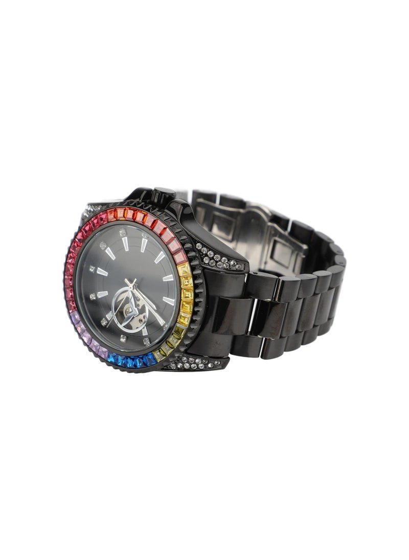 Generic - Mechanical Watch Rhinestone Colorful Water Resistant Chronograph Men Watch with Steel Strap Casual Business Automatic Mechanical Watch Men Watch Chronograph Colorful - Image 1