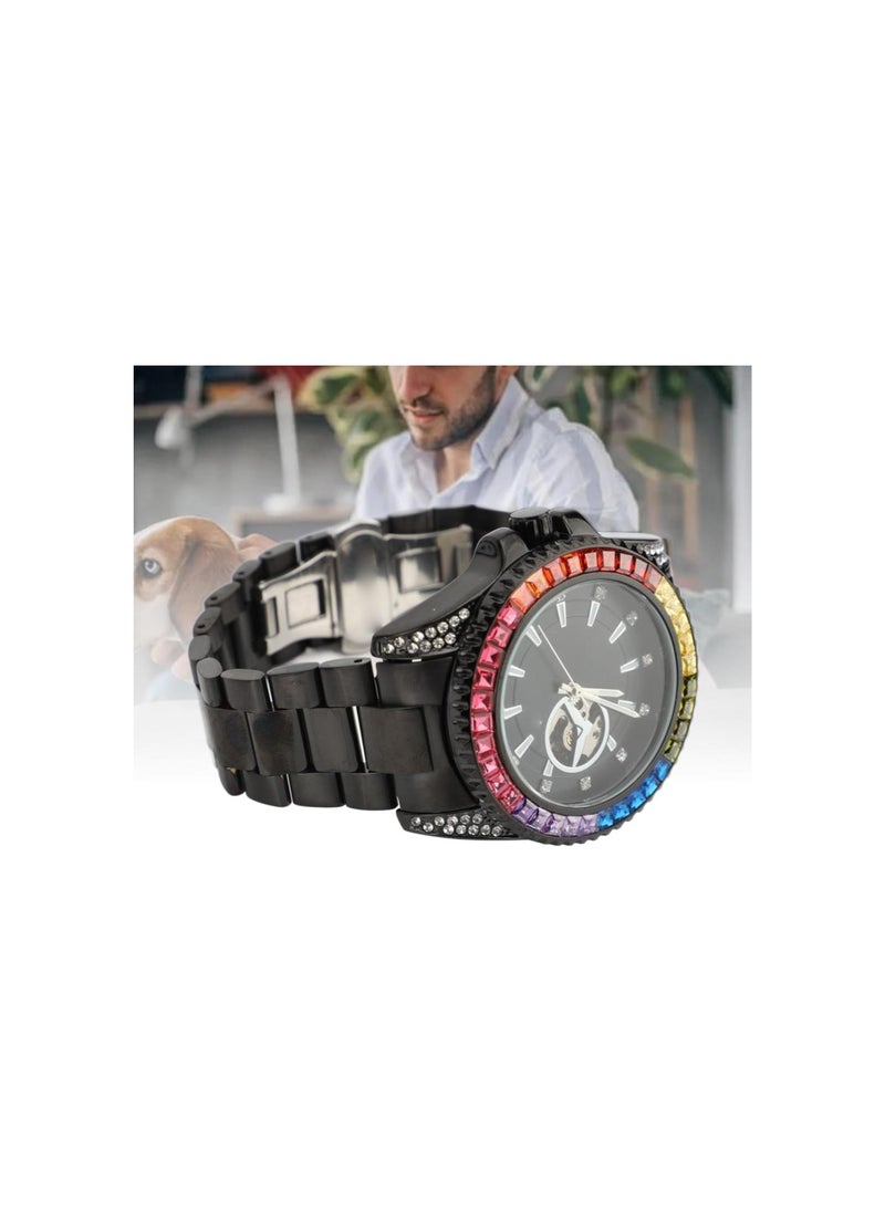 Generic - Mechanical Watch Rhinestone Colorful Water Resistant Chronograph Men Watch with Steel Strap Casual Business Automatic Mechanical Watch Men Watch Chronograph Colorful - Image 1