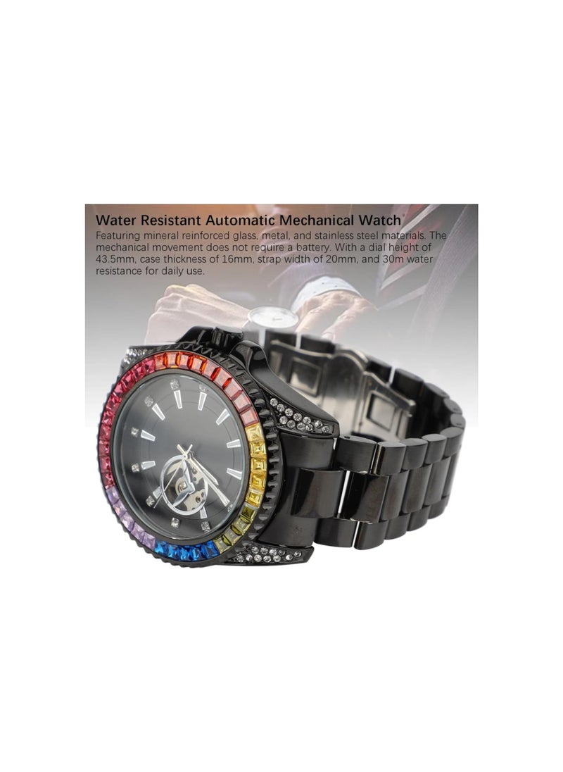Generic - Mechanical Watch Rhinestone Colorful Water Resistant Chronograph Men Watch with Steel Strap Casual Business Automatic Mechanical Watch Men Watch Chronograph Colorful - Image 1