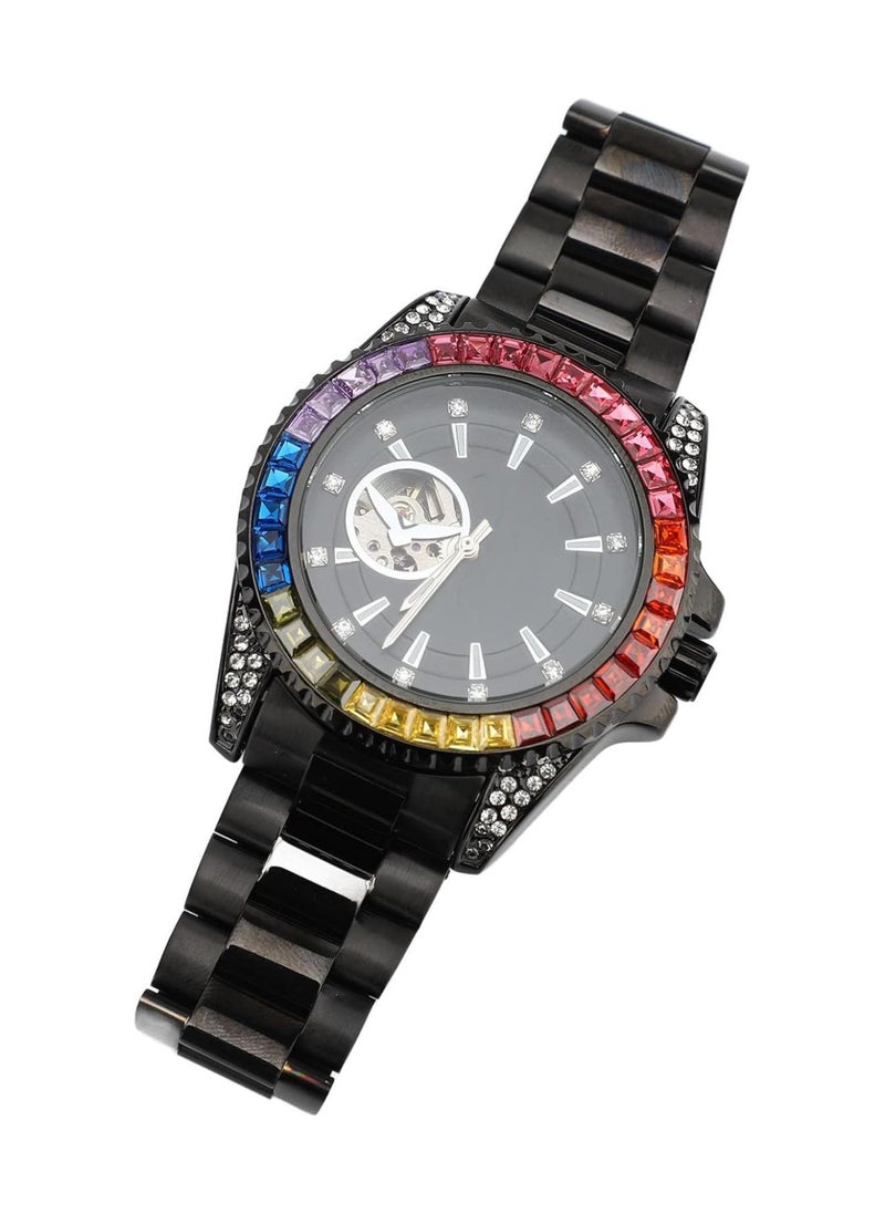 Generic - Mechanical Watch Rhinestone Colorful Water Resistant Chronograph Men Watch with Steel Strap Casual Business Automatic Mechanical Watch Men Watch Chronograph Colorful - Image 1
