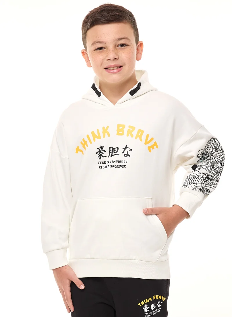 victor and jane Boys' 2-Piece Hoodie and Jogger Set (8-14 yrs) Off white-Black