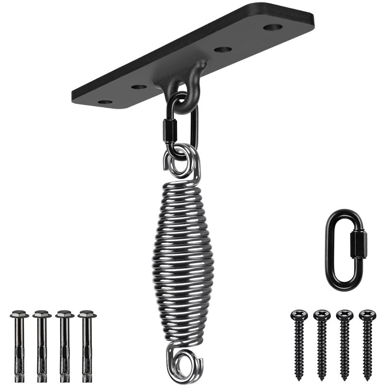 Dolibest Heavy Bag Hanger Wall Ceiling Mount Hook for Punching Bags Body Weight Strength Training Systems Wood Beam Holder with Spring and 2 Carabiners 4Wood Screws for Wooden Sets