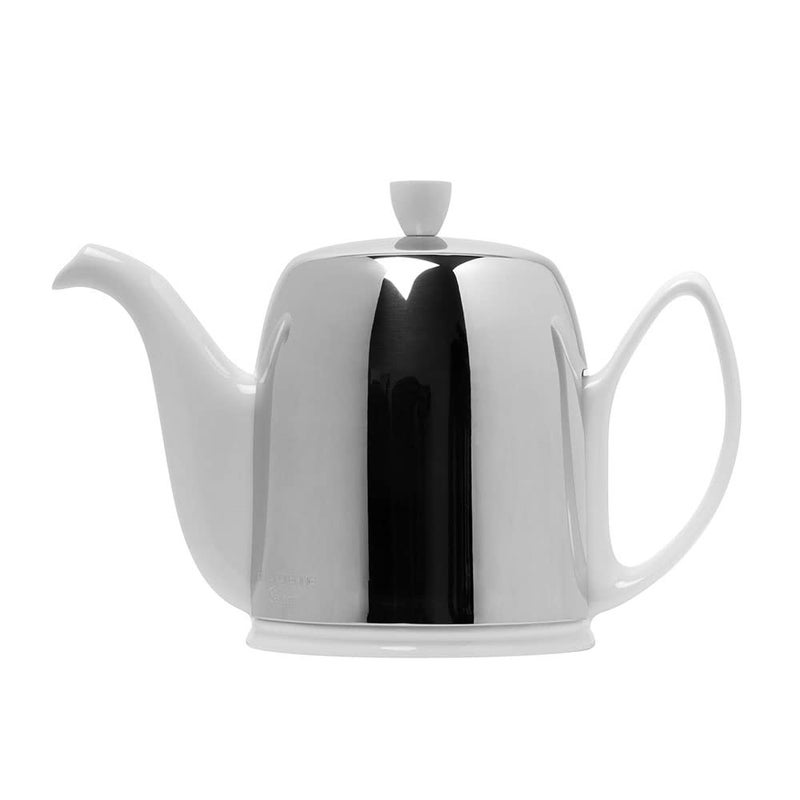 DEGRENNE Degrenne Salam Luxury French Tea Pot  Porcelain Teapot with Stainless Steel Cover Ceramic Tea Kettle for Loose Tea Removable Infuser 6 Cup Capacity 36oz  White 