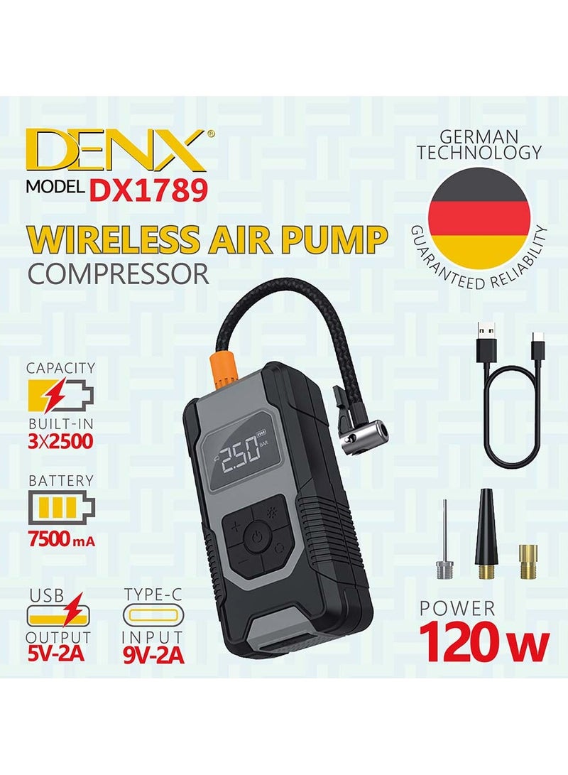 Denx DENX 120W Cordless Car Tire Air Inflator With Portable Charger High Bright LED Flashlight And Powerful Rechargeable Lithium Battery  - Image 4