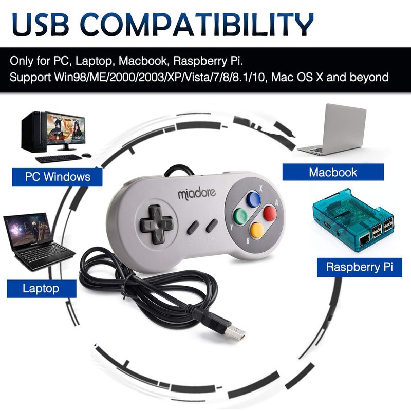 miadore 2 Pack USB Controller for SNES Retro Gaming, miadore SNES USB Classic Gamepad Joypad Gamestick for Windows PC MAC Linux Retropie Raspberry Pi 3 - Image 3