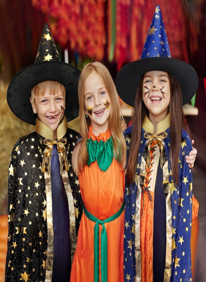 Handepo 2 Sets Halloween Kids Witch Cloak Cape with Wizard Hat, 2 Sets Witch Broom and Pumpkin Bags Halloween Costume Props for over 6 Years Kids Boys Girls Cosplay Party Accessories - Image 3