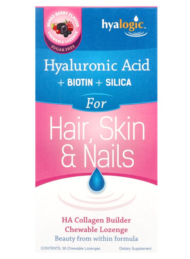 Hyalogic HA Collagen Builder Hyaluronic Acid + Biotin +Silica Mixed Berry 30 Chewable Lozenges