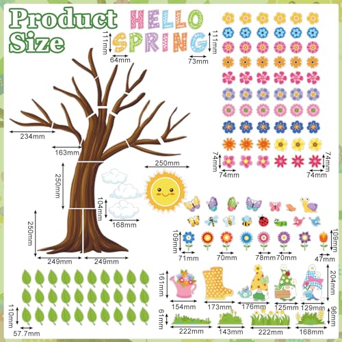 Chivertion 150 Pcs Hello Spring Tree Bulletin Board Set Bulletin Board Decorations Flowers and Leaves Woodland Cutouts Stickers for Home Blackboard Wall DecorHello Spring - Image 3
