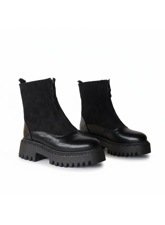 LIFESTYLISH Ankle Boot Leather And Suede With Zipper Elegant E-104 - Black - Image 1