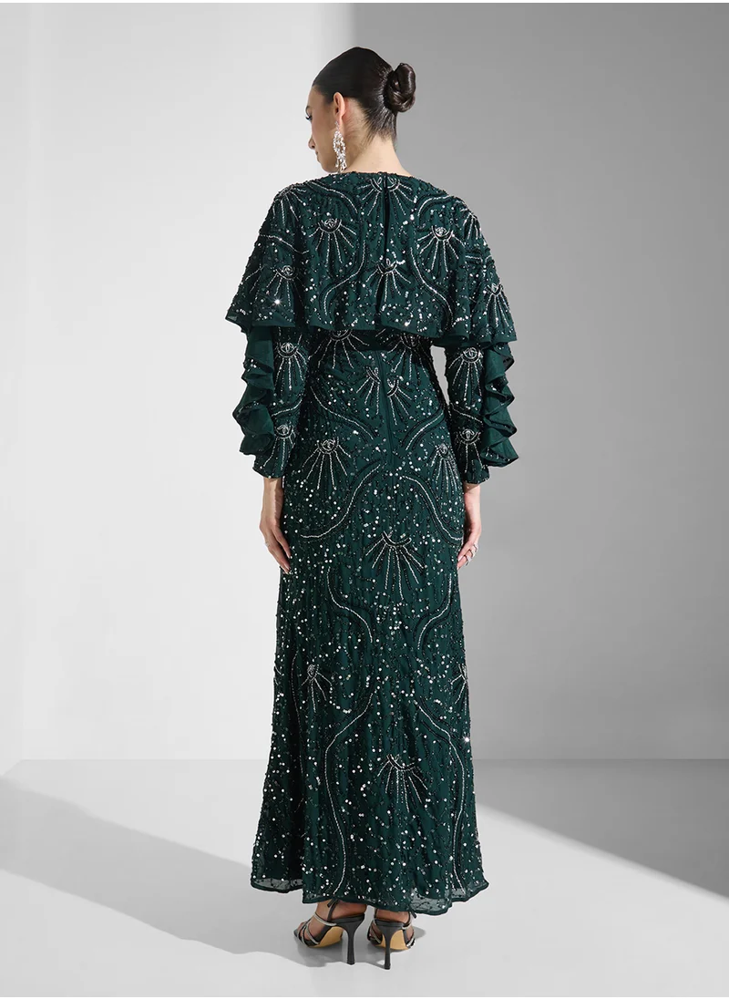 MARYISA Nayal Modest Embellished Sequin Maxi Dress