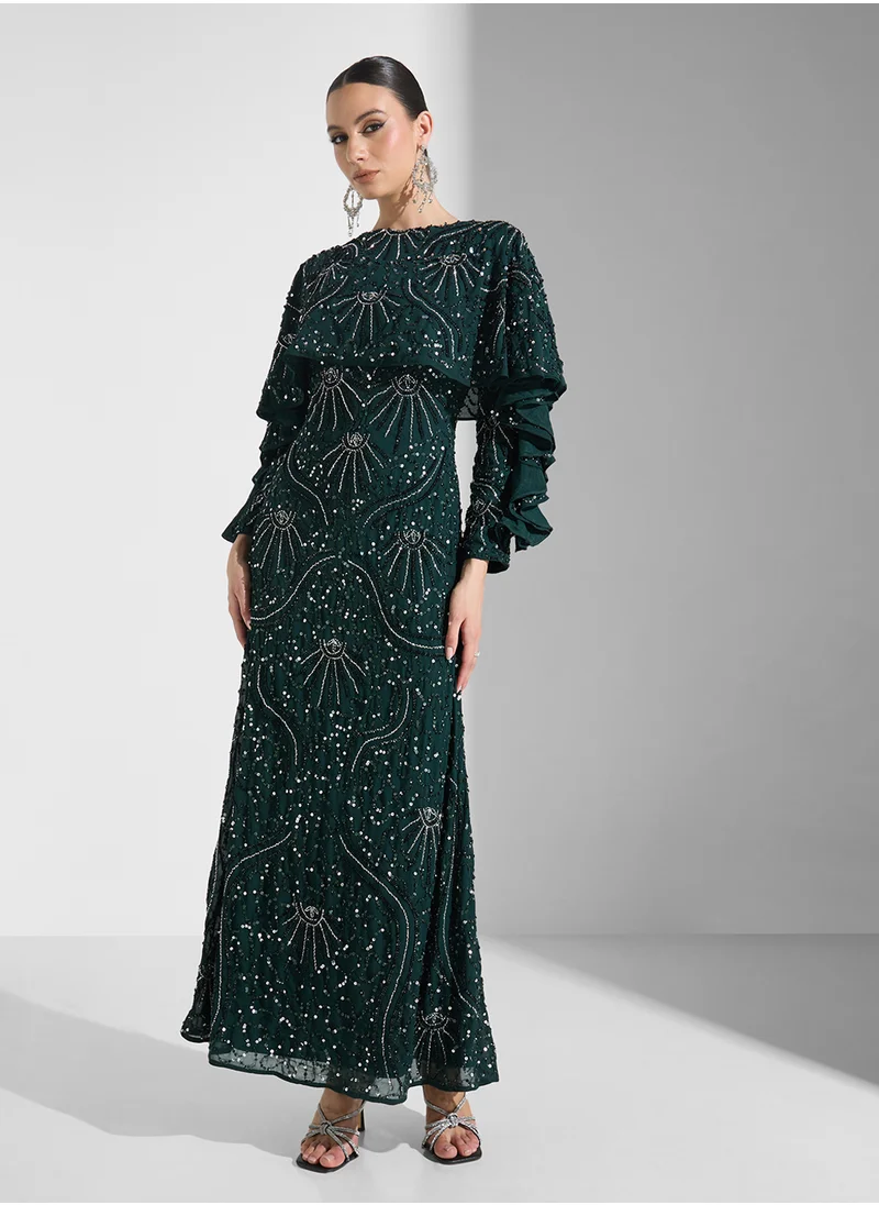 MARYISA Nayal Modest Embellished Sequin Maxi Dress