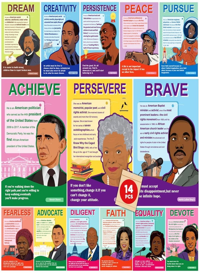 Wiooffen 14Pcs Black History Month Posters Classroom Decoration African American Inspirational Art Posters for Middle School High School Classroom Library Office History Classroom Decor Homeschool - Image 1