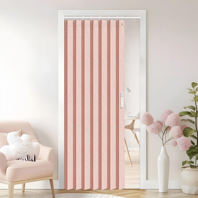 Vatge Doorway Curtains Accordion Pink Curtains for Girls' Room Door, Closet Doors Curtain, 80 Inch Long Privacy Curtains for Room Divider and Open Closet, 1 Panel with Tieback, W39 x L78, Pink - Image 1