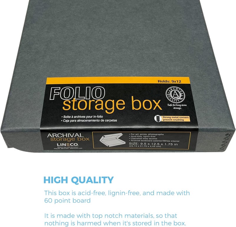 Lineco Folio Storage Box, Clamshell Design with Metal Edge. 9.5x12.5x1.75, Archival Boxboard, Preserve Photos, Prints, Cards, Magazines, Documents, Art, Ephemera, Family Records, Gray, Pack of 2 - Image 4
