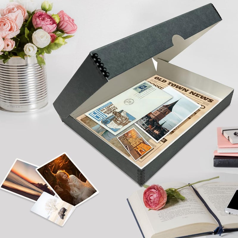 Lineco Folio Storage Box, Clamshell Design with Metal Edge. 9.5x12.5x1.75, Archival Boxboard, Preserve Photos, Prints, Cards, Magazines, Documents, Art, Ephemera, Family Records, Gray, Pack of 2 - Image 5