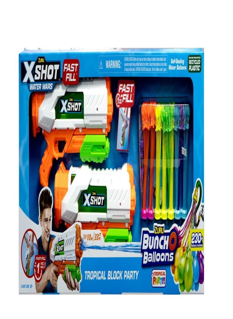 Zuru X-Shot إكس شوت بوب تروبيكال بلوك بارتي 2 متوسط سريع التعبئة مع 7 بو 