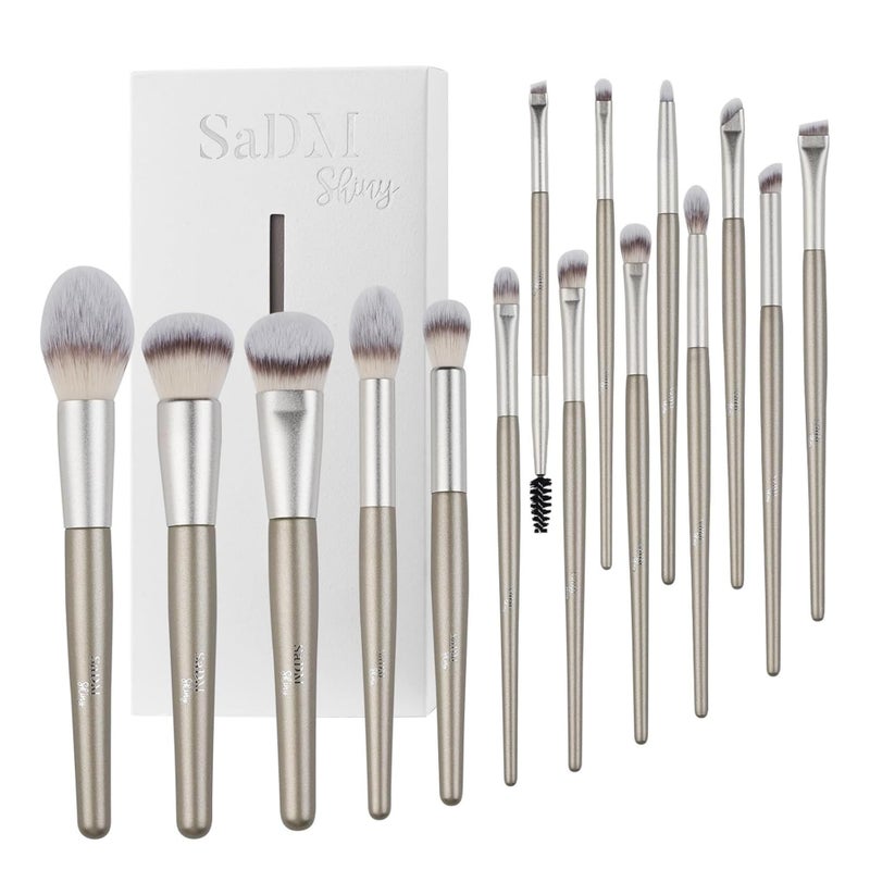SaDM Shiny 15 Pcs Makeup Brushes Set Vegan Foundation Concealers Blush Eyeshadow Eyeliner Powder Highlighter Blending Face Brush Set - Image 2