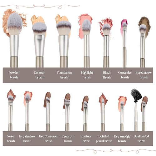 SaDM Shiny 15 Pcs Makeup Brushes Set Vegan Foundation Concealers Blush Eyeshadow Eyeliner Powder Highlighter Blending Face Brush Set - Image 3