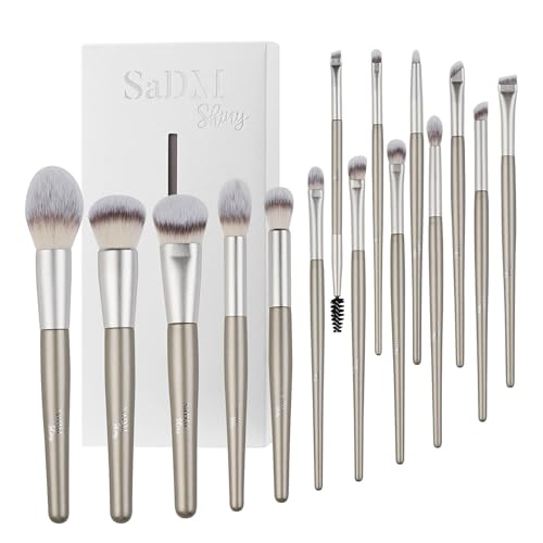 SaDM Shiny 15 Pcs Makeup Brushes Set Vegan Foundation Concealers Blush Eyeshadow Eyeliner Powder Highlighter Blending Face Brush Set - Image 1