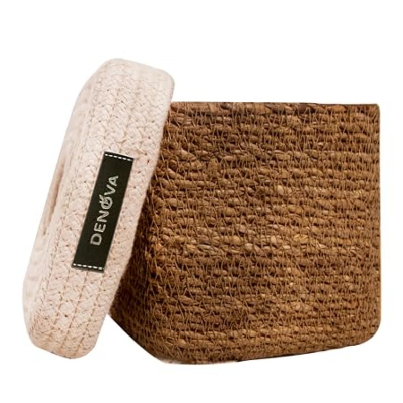 DENOVA Seagrass Tissue Box Holder, Handcrafted Tissue Container for 100 Pulls Paper Towel Dispenser for Office Living Bedroom Car Desk Dining Table Home Decor Organizer (Seagrass + Cream Tissue) - Image 2