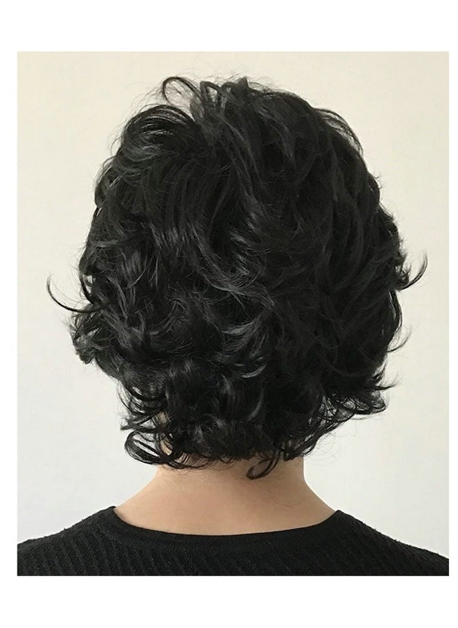ZVEV Men's Hair Wig,Mens Curly Hair Black Short Curly Hair Multi-Layered Wig Synthetic Wig Replacement Style Cosplay Evening Wig for Daytime Slant Bangs Natural Wave Fluffy Short Hair  - Image 5