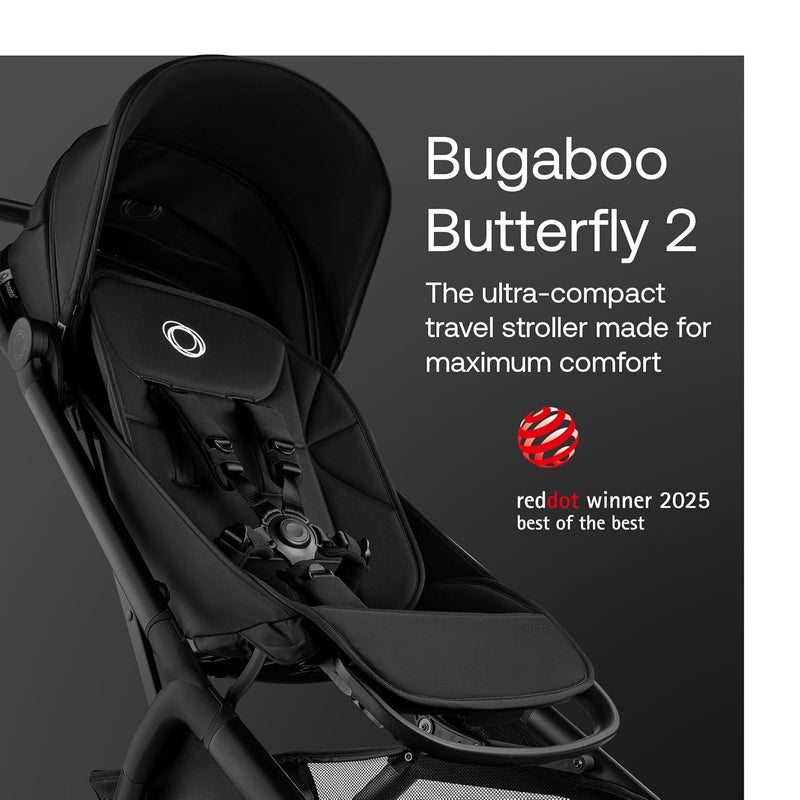 Bugaboo عربة السفر بوجابو باترفلاي 2 فائقة الصغر قابلة للطي بلمسة واحدة خفيفة الوزن وصديقة للطائرات باللون الأسود - Image 2