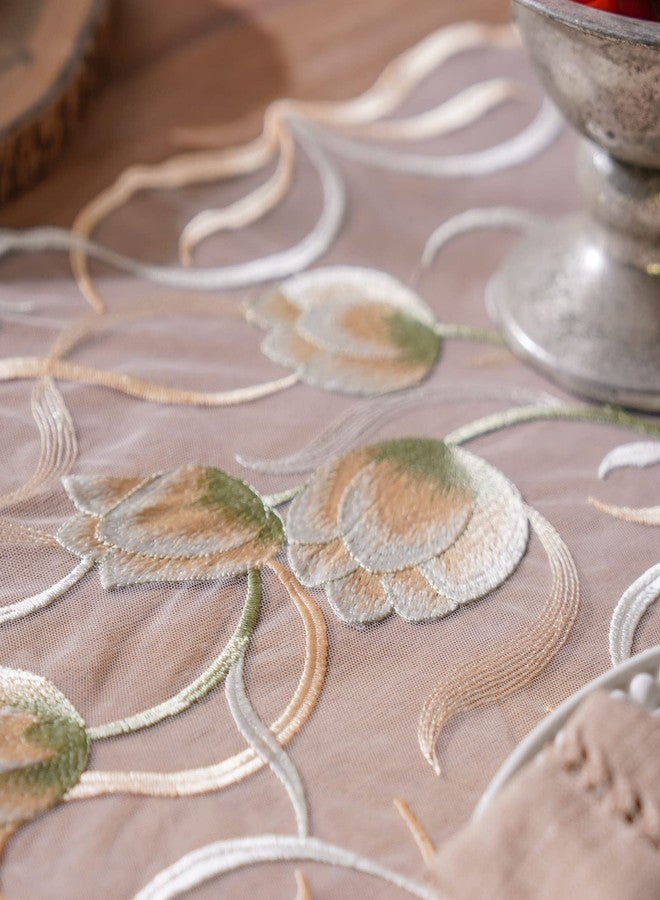 ARTABLE Lace Table Runner Macrame Vintage Flower Dresser Scarf with Exquisite Embroidery Table Runners for Kitchen Home Wedding Party Dining Decoration (Beige, 12 x 84 Inch) - Image 4