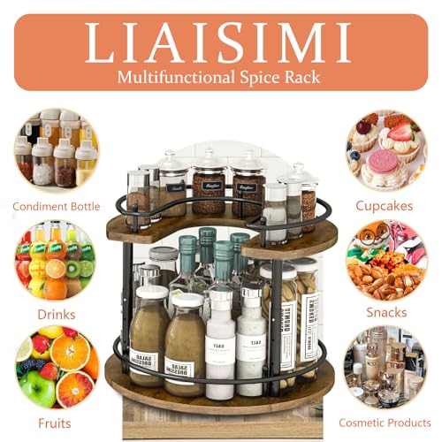 LIAISIMI 2 Tier Lazy Susan Organizer,2-Tier Spinning Spice Rack with Stable Carousel Base & 4 Height Settings for Cupboard Kitchen Countertop Dining Table Cupboard (Round) - Image 2
