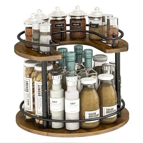 LIAISIMI 2 Tier Lazy Susan Organizer,2-Tier Spinning Spice Rack with Stable Carousel Base & 4 Height Settings for Cupboard Kitchen Countertop Dining Table Cupboard (Round) - Image 1