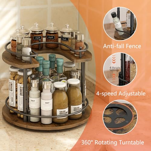 LIAISIMI 2 Tier Lazy Susan Organizer,2-Tier Spinning Spice Rack with Stable Carousel Base & 4 Height Settings for Cupboard Kitchen Countertop Dining Table Cupboard (Round) - Image 5