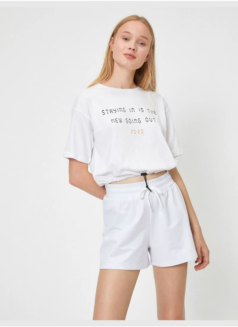 KOTON Cotton Short Sleeve Letter Printed T-Shirt