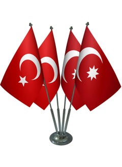 Table Top Ottoman Empire Flag Turkish Flag Set of Four Chrome Poles Table Flag