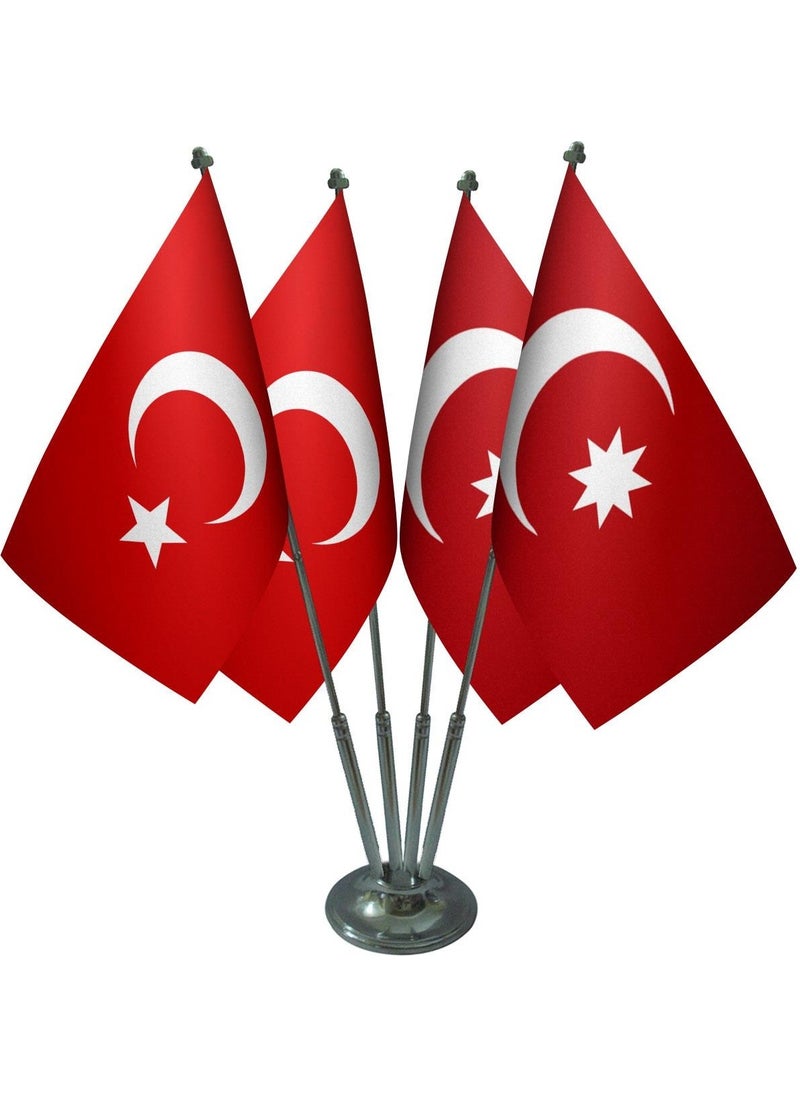 Satürn - Table Top Ottoman Empire Flag Turkish Flag Set of Four Chrome Poles Table Flag - Image 1