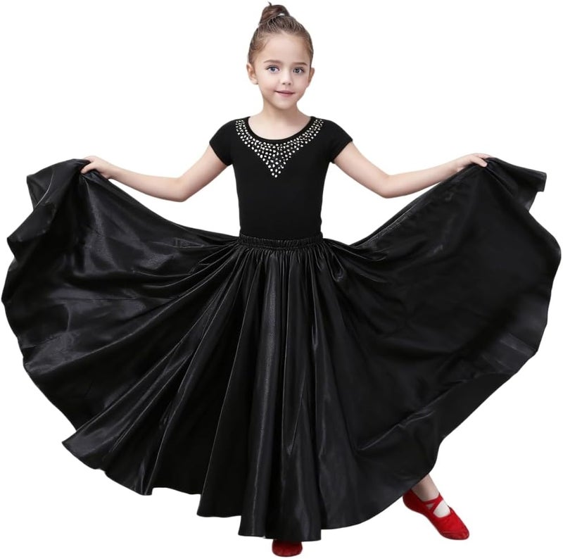 Sancan Girls Belly Latin Dance Skirt - Elastic Waist Ankle Length Full Flowy Circle Dancewear for Dance Practice Training - Image 2