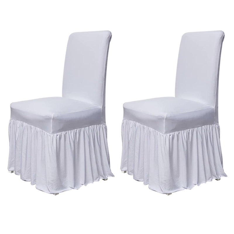 molasofa Chair Covers for Dining Room Set of 2 Stretch Chair Slipcovers with Skirt for Kitchen Seat Protectors Wedding Banquet Decor Kids Pets Spandex Fabric Washable 2pcs White