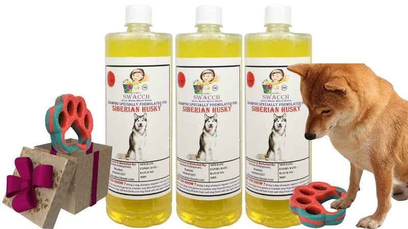 swacch Siberian Husky Dog Shampoo + Paw Shape I Rubber Dog Toy for Training and Interactive I Durable & Safe I Combo Pack I 3 Litre Lemon - Image 1