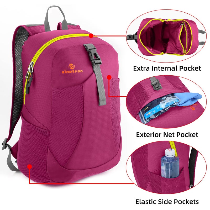 sinotron Lightweight Packable Backpack, Small Foldable Hiking Backpack Day Pack for Travel Camping Outdoor Vacation (Red) - Image 3