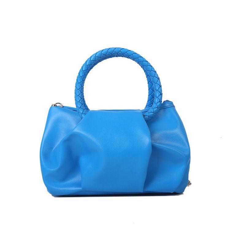 Fashion Woven Handle Cloud Bag 2025 New Trendy Solid Color Women's Pouch Wrinkled Soft Leather Chain Crossbody Bag - Image 5