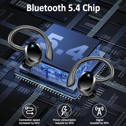 Rulefiss Wireless Earbuds Sport, Bluetooth 5.4 Headphones 3D Bass Hi-Fi Stereo Over Ear Buds, 60Hrs ENC Noise Cancelling Headset with Earhook, IP-X7 Waterproof Earphones Workout Running Gym for Android iOS - Image 3