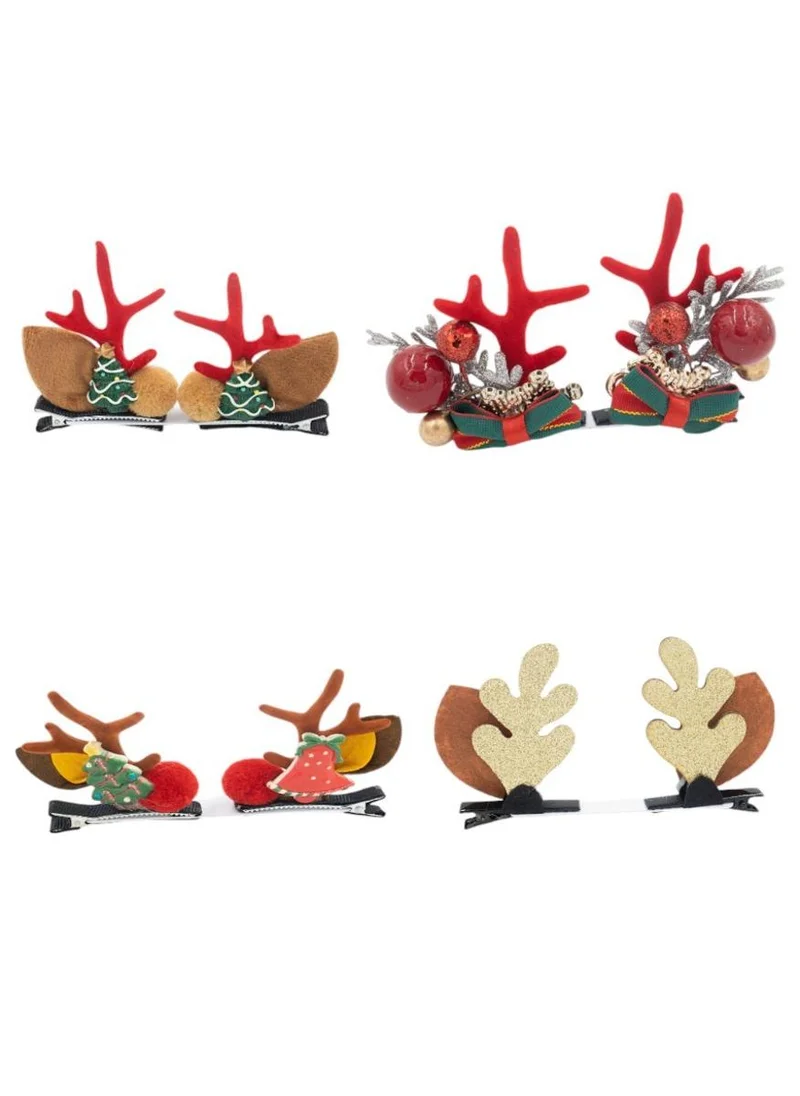 D'Daniela Girls Hair Clips Antler Ears Christmas – 4 Pairs
