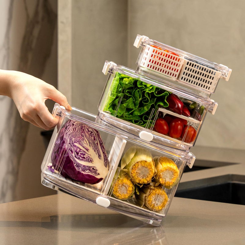 Felli Duo Fresh Produce Saver for Fridge, Fruit Vegetable Container with Vent & Drainage in Bottom for Wash, Colander Strainer Storage Bin for Refrigerator, Berry Lettuce Keeper, Christmas Gifts - Image 2