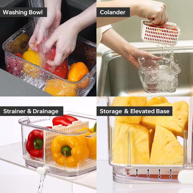 Felli Duo Fresh Produce Saver for Fridge, Fruit Vegetable Container with Vent & Drainage in Bottom for Wash, Colander Strainer Storage Bin for Refrigerator, Berry Lettuce Keeper, Christmas Gifts - Image 4