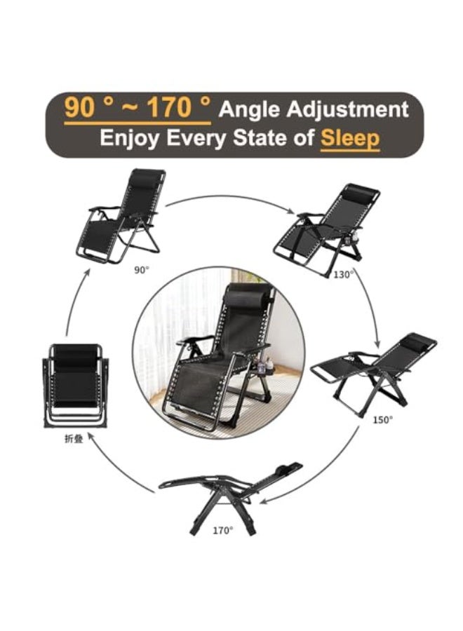 HUMJO Foldable Recline Chair,Patio Folding Lounge Chair, Long Zero Gravity Recliner with Headrest, Dual Use Folding Bed Chair,Outdoor Garden Chair for Office Lunch Break Nap Bed,Sunbathing, Beach, Terrace, Pool - Image 2