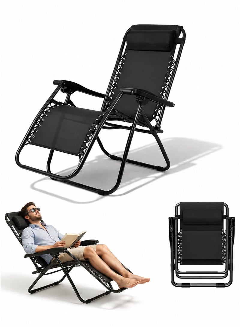 HUMJO Foldable Recline Chair Patio Folding Lounge Chair Zero Gravity Chair with Headrest, Dual Use Folding Bed Chair,Outdoor Garden Chair for Office Lunch Break Nap/Sunbathing/Beach/Terrace/Pool - Image 1