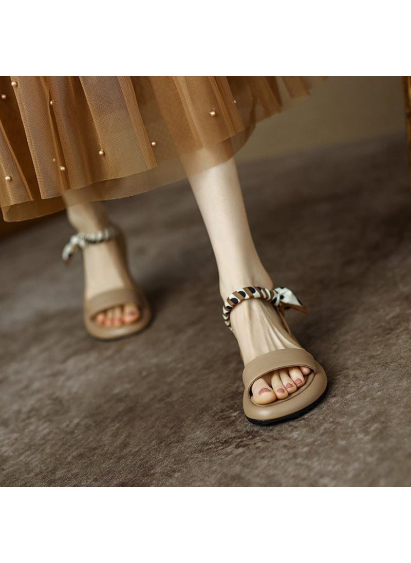 Generic - 2024 Womens Toe Loop Sandals with Thick Sole Apricot - Image 1