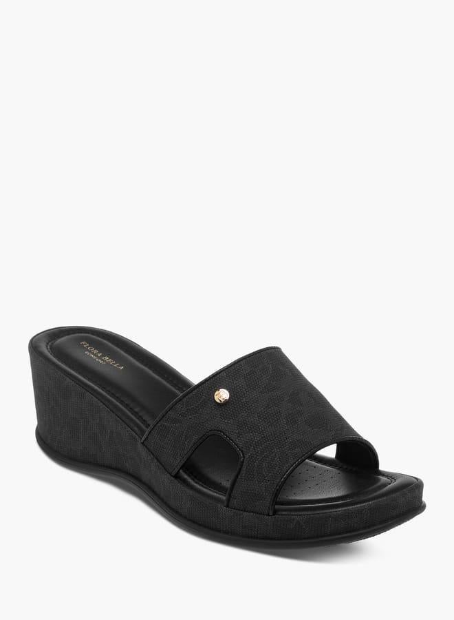 Flora Bella By Shoexpress Womens Floral Textured Slip-On Wedge Heel Sandals - Image 1