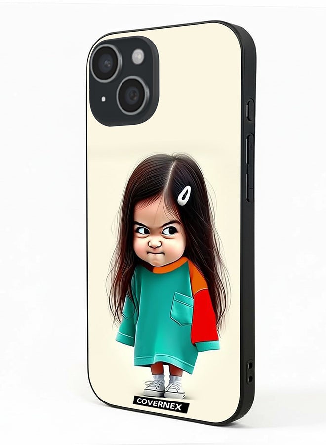 Covernex Apple iPhone 15 Protective Case Cover Printed Featuring Crumpy Little Girl Expressionist - Image 1